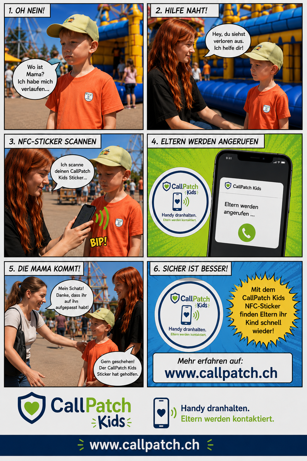Comic: Wie CallPatch beim Wiederfinden eines Kindes hilft