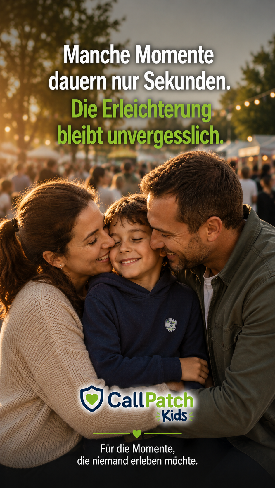 Familie mit Kind auf einem Festival mit CallPatch Kids Hoodie